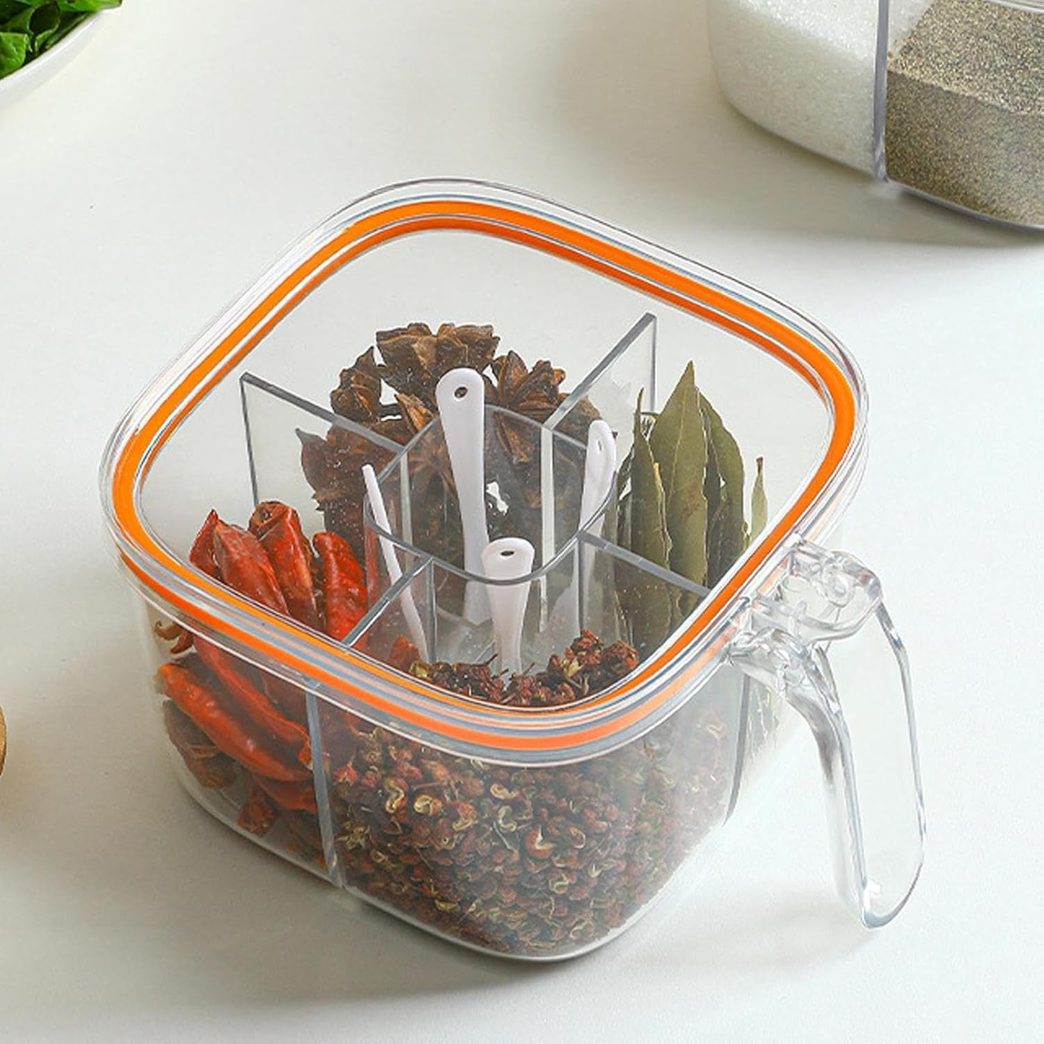 Cutie Depozitare Alimente, , din Plastic/Silicon, 20 x 10 x 10 cm, 5 Compartimente, Alb/Portocaliu - imagine 4