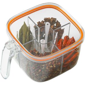 Cutie Depozitare Alimente, , din Plastic/Silicon, 20 x 10 x 10 cm, 5 Compartimente, Alb/Portocaliu