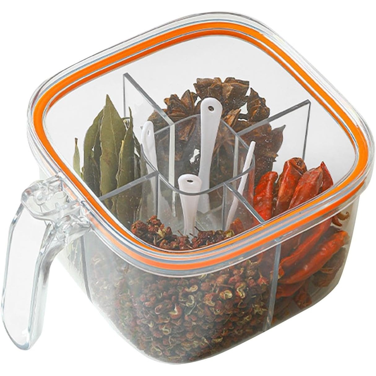 Cutie Depozitare Alimente, , din Plastic/Silicon, 20 x 10 x 10 cm, 5 Compartimente, Alb/Portocaliu