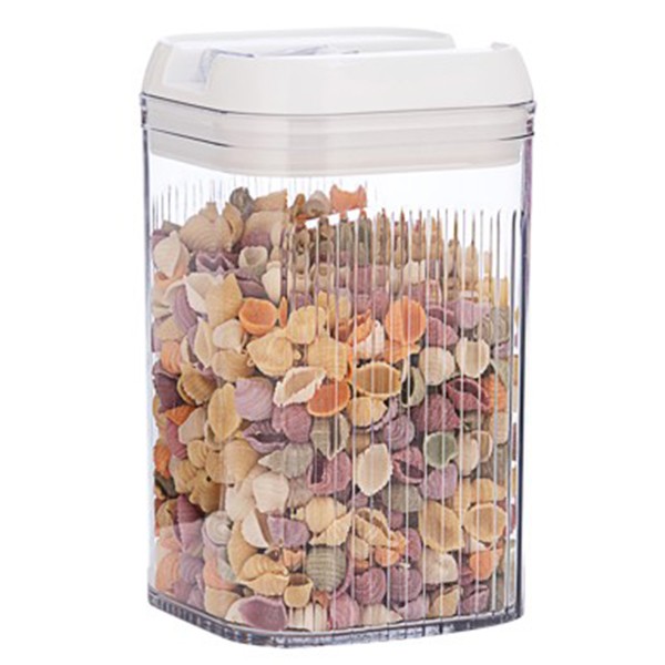 Cutie de Depozitare Alimente, , Cutie pentru Bucatarie, Cutie pentru Condimente, din PET ABS Silicon, 12.5 x 12.5 x 21.5 cm, 534 g, 2L, Transparent alb