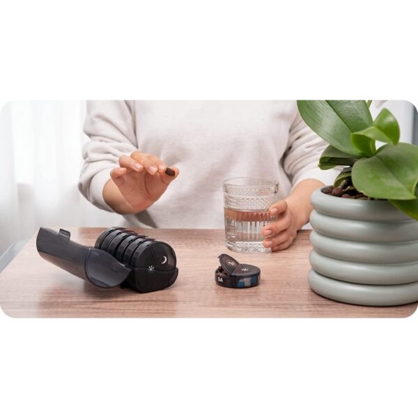 Cutie Depozitare Medicamente, , 7 Zile, 14 Compartimente, Cutie Suport, Recipiente Detasabile, Portabila, Negru, 17.5x11x9.5 cm - imagine 3