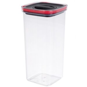 Cutie de Depozitare Alimente, , Cutie de tip Container, Recipient pentru Cereale in Bucatarie, 11.5 x 11.5 x 23 cm, volum 2000 ml, Transparenta cu Capac Negru