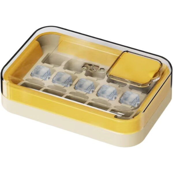 Cutie Gheata, 15 Cuburi, Cu Sistem de Presare Spate, Capac de Umplere È™i Evacuare, 1 L, 16.5 x 11.2 x 4.5 cm, Galben