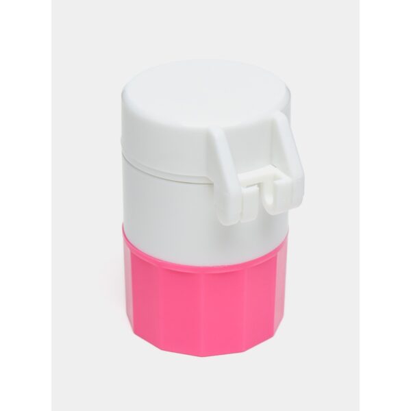 Cutie Pastile Multifunctionala, , 4 in 1, Pahar Apa, Taiere, Sfaramare, Depozitare, Compact, ABS cu Lama din Inox, Alb/Roz, 8.7x6.2x4.1 cm - imagine 2