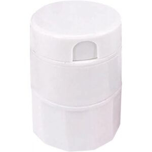 Cutie Pastile Multifunctionala, , 4 in 1, Pahar Apa, Taiere, Sfaramare, Depozitare, Compact, ABS cu Lama din Inox, Alb, 8.7x6.2x4.1 cm
