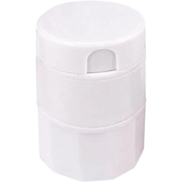 Cutie Pastile Multifunctionala, , 4 in 1, Pahar Apa, Taiere, Sfaramare, Depozitare, Compact, ABS cu Lama din Inox, Alb, 8.7x6.2x4.1 cm