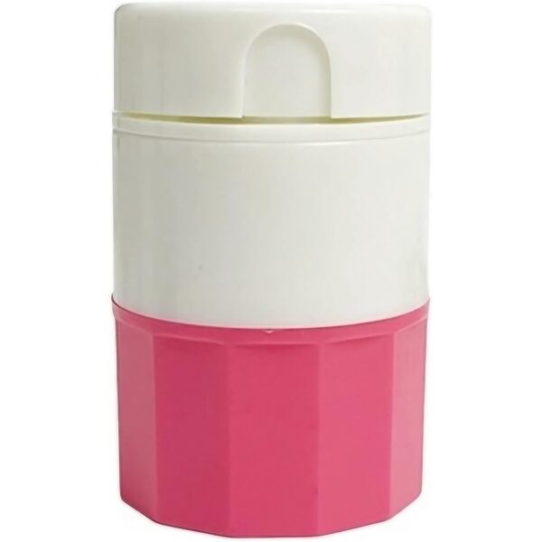 Cutie Pastile Multifunctionala, , 4 in 1, Pahar Apa, Taiere, Sfaramare, Depozitare, Compact, ABS cu Lama din Inox, Alb/Roz, 8.7x6.2x4.1 cm