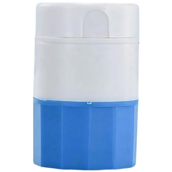 Cutie Pastile Multifunctionala, , 4 in 1, Pahar Apa, Taiere, Sfaramare, Depozitare, Compact, ABS cu Lama din Inox, Alb/Albastru, 8.7x6.2x4.1 cm