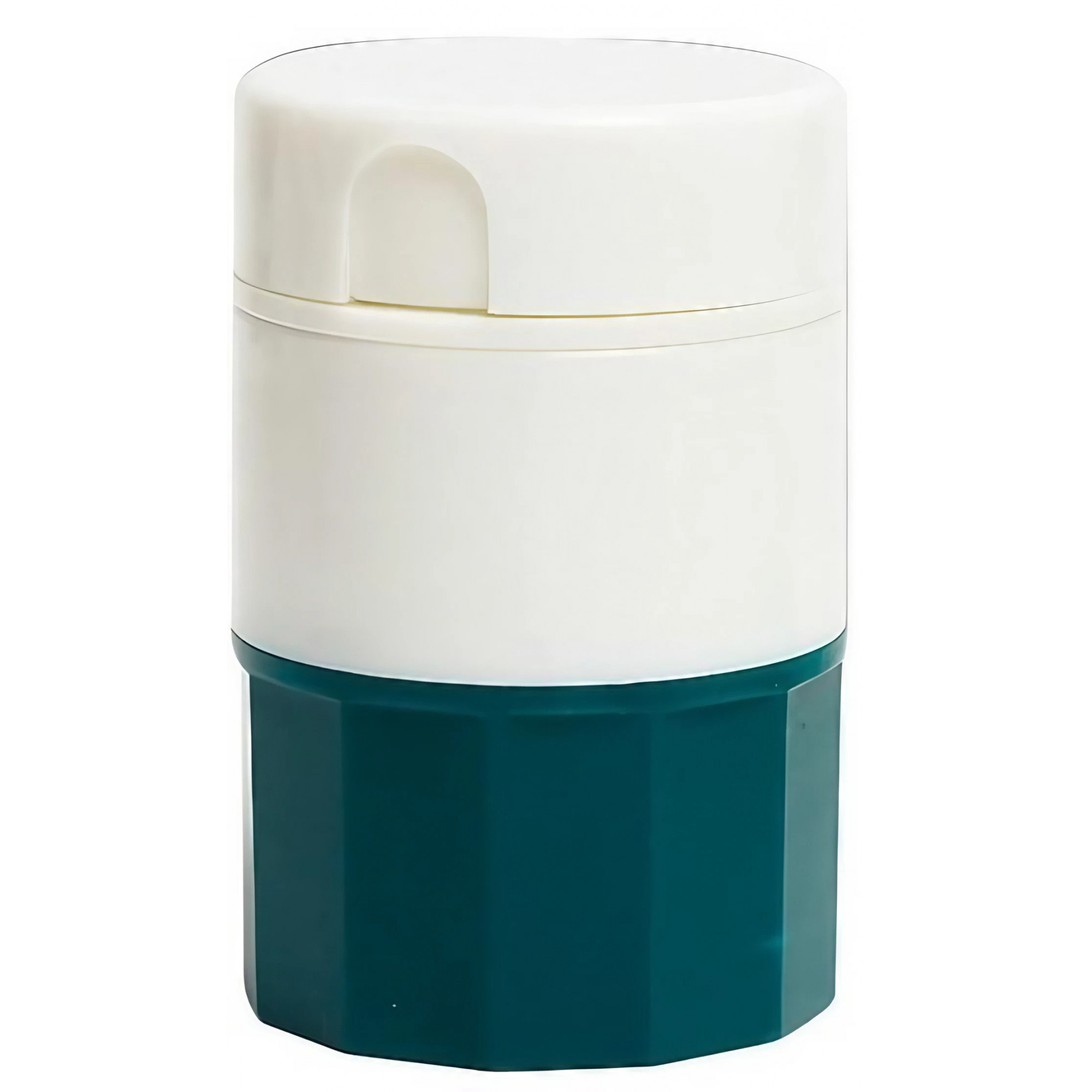 Cutie Pastile Multifunctionala, , 4 in 1, Pahar Apa, Taiere, Sfaramare, Depozitare, Compact, ABS cu Lama din Inox, Alb/Verde, 8.7x6.2x4.1 cm