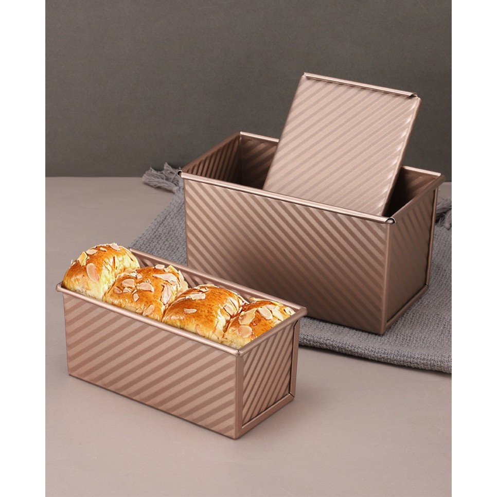 Tava pentru Paine, , din Otel Carbon, 450 g, cu Capac, Antiaderenta, 21 x 11 x 11.5 cm, Roz Auriu - imagine 2