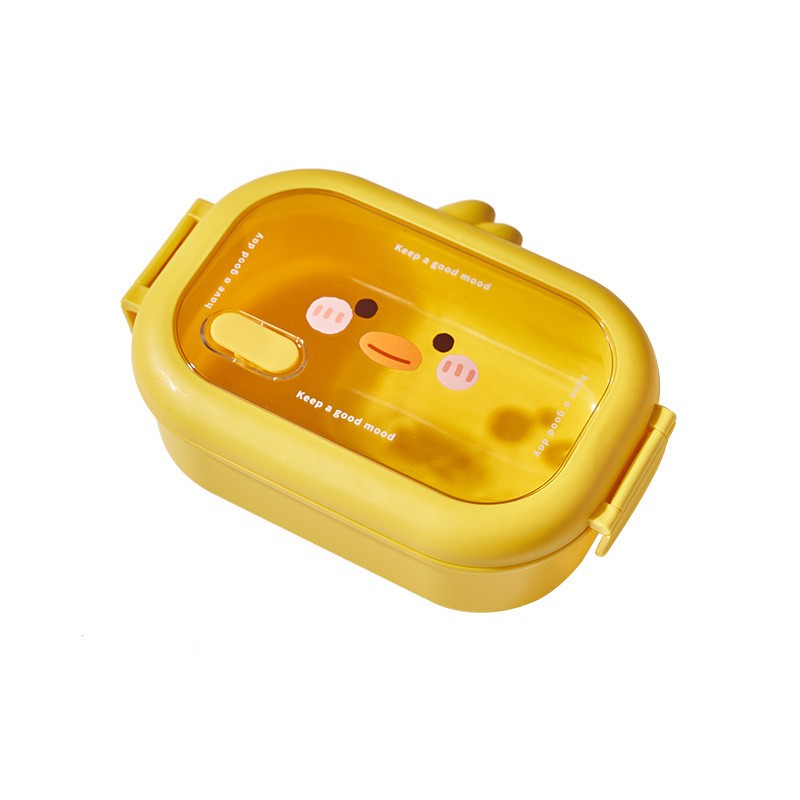 Cutie pentru Pranz sau Gustari, , cu Doua Compartimente, Model Ratusca, pentru Copii si Adulti, Etansare, PP, Perfect pentru Scoala si Birou, 1000 mL, 22.5x14.5x8 cm, Galben