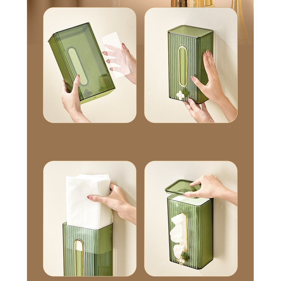 Cutie suport servetele eleganta , cu montare pe perete sau dulap, material plastic dur, 21.3 x 8.7 x 12 cm, verde - imagine 2