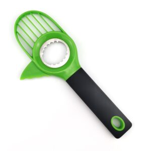 Cutit 3in1 pentru Avocado, , Cutit, Scoatere Miez si Feliator Pulpa, din PP si Otel Inoxidabil, Negru/Verde