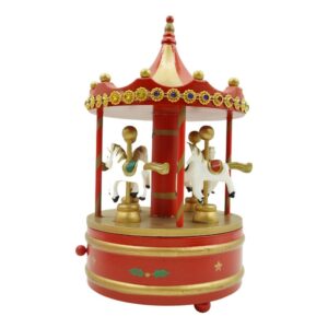 Cutiuta muzicala decorata de Craciun, Carusel rotativ, Rosu, din Lemn, Interior,