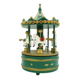 Cutiuta muzicala decorata de Craciun, Carusel rotativ, Verde, din Lemn, Interior,