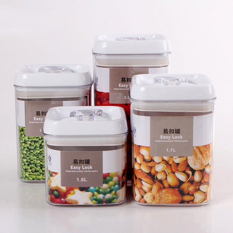 Cuutii de Depozitare Alimente, , Set din 4 Cutii pentru Condimente in Bucatarie, Cutii de tip Container, Diferite Dimensiuni, cu Capac Ermetic, din Plastic PP, Transparent - imagine 2