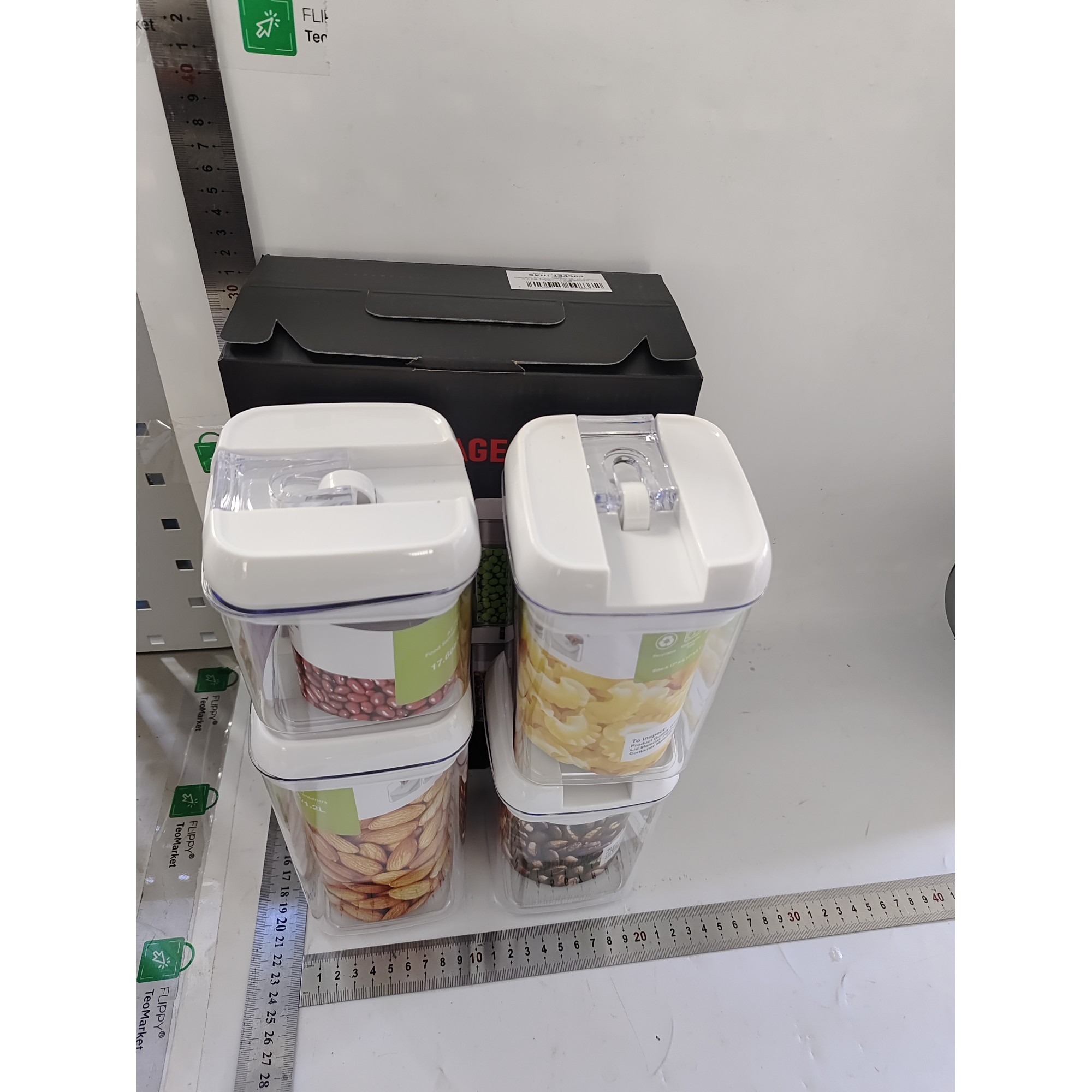 Cuutii de Depozitare Alimente, , Set din 4 Cutii pentru Condimente in Bucatarie, Cutii de tip Container, Diferite Dimensiuni, cu Capac Ermetic, din Plastic PP, Transparent - imagine 4