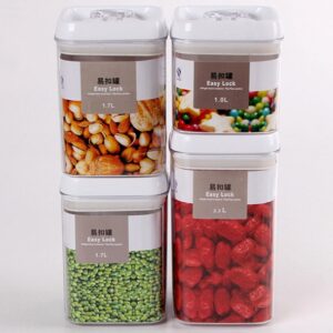 Cuutii de Depozitare Alimente, , Set din 4 Cutii pentru Condimente in Bucatarie, Cutii de tip Container, Diferite Dimensiuni, cu Capac Ermetic, din Plastic PP, Transparent