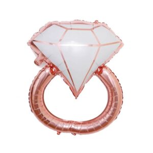 Balon din Folie Metalizata, , Figurina Inel de Logodna, Model Diamant, Tema Nunta, 60 cm, Ambalaj Individual, Pai Inclus, Umflare cu Aer sau Heliu, Roz