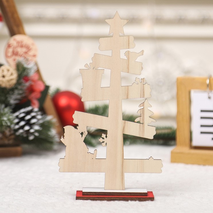 Decoratiune de Craciun din Lemn, , pentru Masa, Scris We Wish You A Merry Christmas, Model Bradut, 21.5x12.2x4 cm, Multicolor - imagine 3