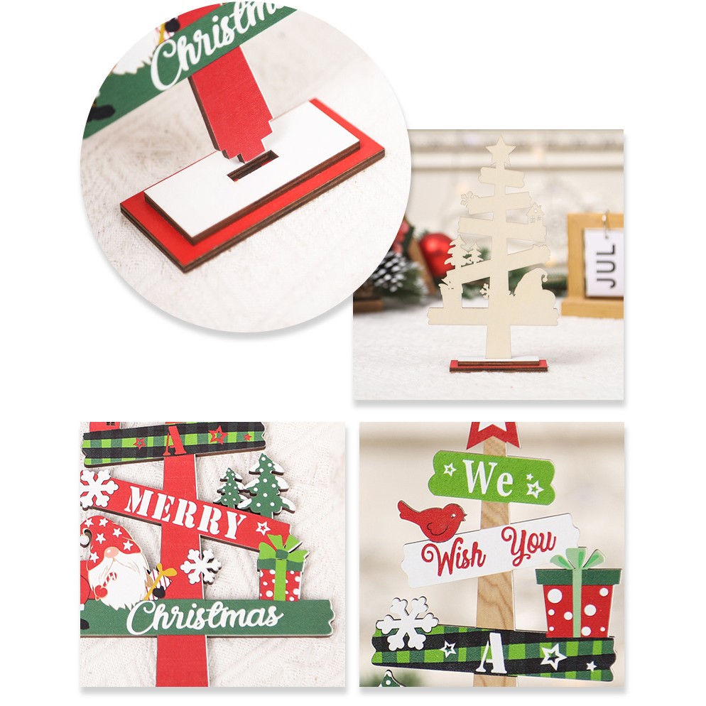 Decoratiune de Craciun din Lemn, , pentru Masa, Scris We Wish You A Merry Christmas, Model Bradut, 21.5x12.2x4 cm, Multicolor - imagine 4