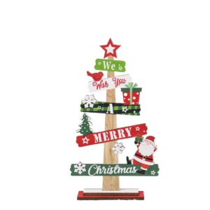 Decoratiune de Craciun din Lemn, , pentru Masa, Scris We Wish You A Merry Christmas, Model Bradut, 21.5x12.2x4 cm, Multicolor