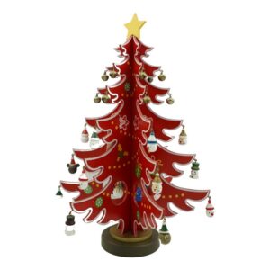 Decoratiune Craciun, Brad, Rosu/Alb, 15 cavitati cu ornamente, 25.5 cm x 33 cm, Lemn,