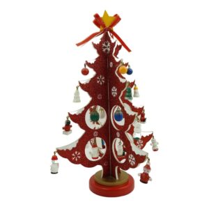 Decoratiune Craciun, Brad, Rosu/Alb, 8 cavitati cu ornamente, 18.5 cm x 33 cm, Lemn,