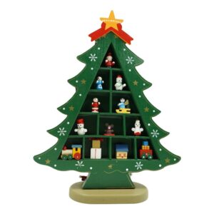 Decoratiune Craciun, Brad, Verde, 5 cavitati cu ornamente, 22 cm x 29 cm, Lemn,