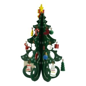 Decoratiune Craciun, Brad, Verde, 6 cavitati cu ornamente, 12 cm x 20 cm, Lemn,