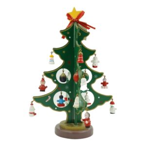 Decoratiune Craciun, Brad, Verde, 8 cavitati cu ornamente, 18.5 cm x 25 cm, Lemn,