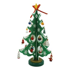 Decoratiune Craciun, Brad, Verde/Alb, 8 cavitati cu ornamente, 18.5 cm x 33 cm, Lemn,