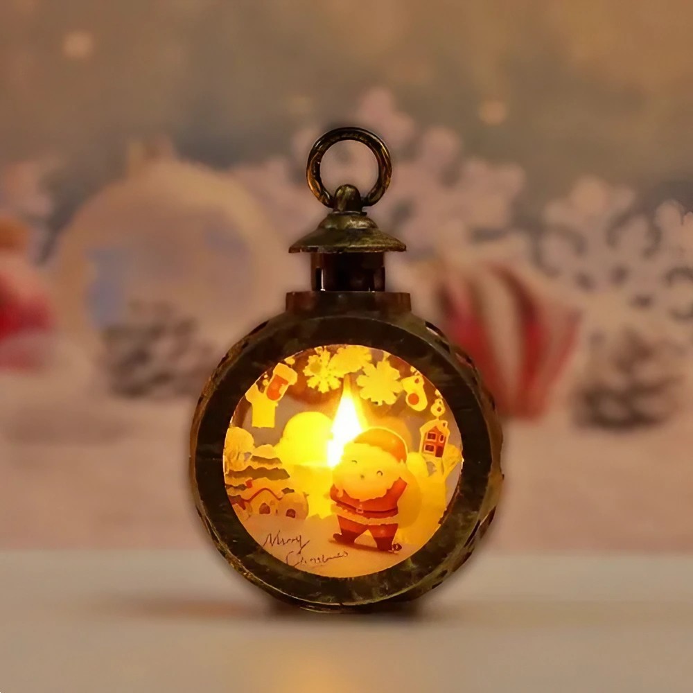 Decoratiune Craciun tip Felinare cu baterii, 13.5 x 9 cm,Lumanare cu geam si inscriptie Mos Craciun,lumina alb cald,baterii incluse,Bronz Auriu - imagine 3