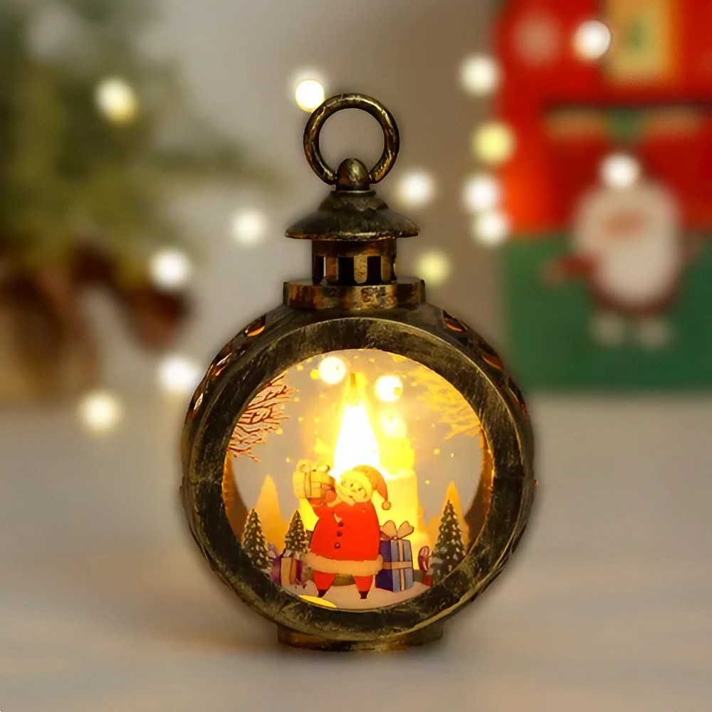 Decoratiune Craciun tip Felinare cu baterii, 13.5 x 9 cm,Lumanare cu geam si inscriptie Mos Craciun,lumina alb cald,baterii incluse,Negru Vintage - imagine 3