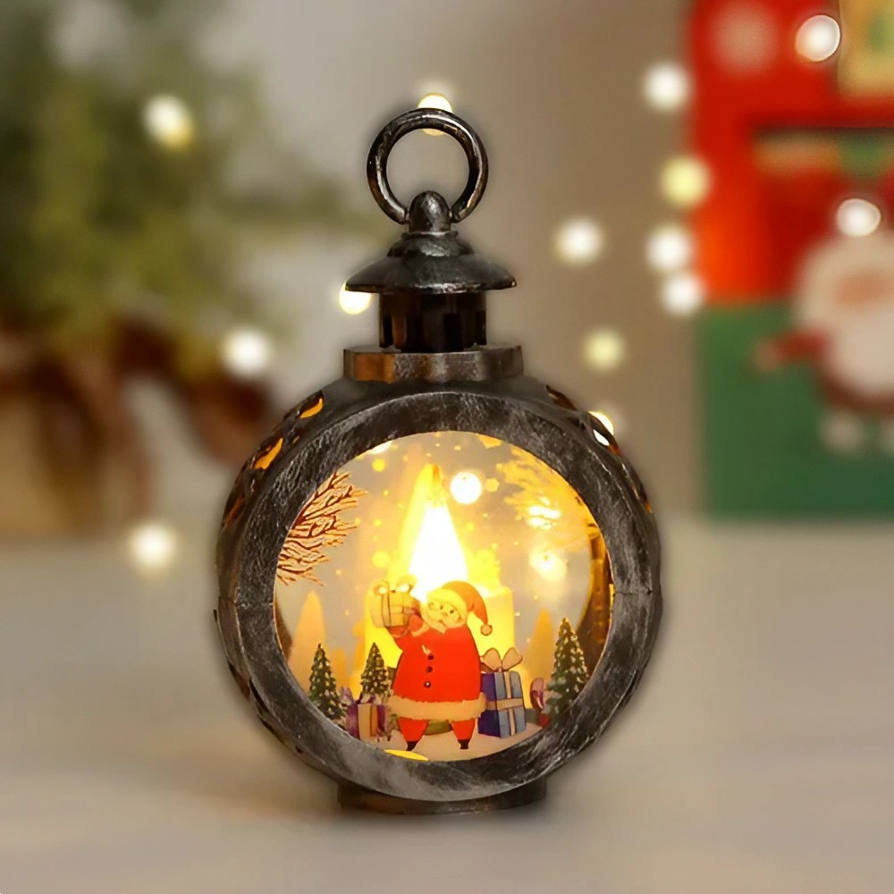 Decoratiune Craciun tip Felinare cu baterii, 13.5 x 9 cm,Lumanare cu geam si inscriptie Mos Craciun,lumina alb cald,baterii incluse,Bronz Argintiu - imagine 2