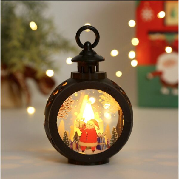 Decoratiune Craciun tip Felinare cu baterii, 13.5 x 9 cm,Lumanare cu geam si inscriptie Mos Craciun,lumina alb cald,baterii incluse,Negru - imagine 2