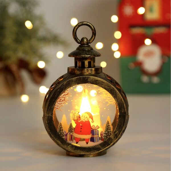 Decoratiune Craciun tip Felinare cu baterii, 13.5 x 9 cm,Lumanare cu geam si inscriptie Mos Craciun,lumina alb cald,baterii incluse,Negru Vintage - imagine 2
