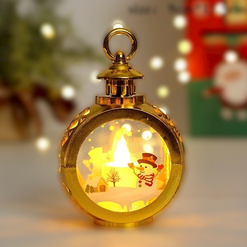 Decoratiune Craciun tip Felinare cu baterii, 13.5 x 9 cm,Lumanare cu geam si inscriptie om de zapada,lumina alb cald,baterii incluse,Auriu - imagine 2