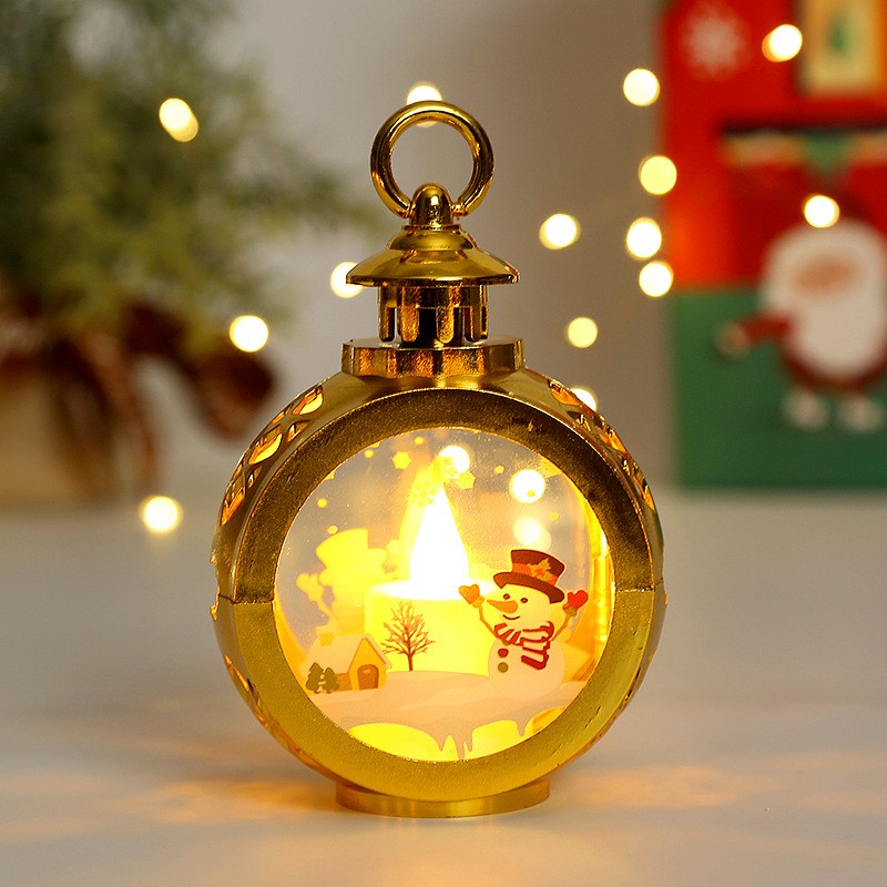 Decoratiune Craciun tip Felinare cu baterii, 13.5 x 9 cm,Lumanare cu geam si inscriptie om de zapada,lumina alb cald,baterii incluse,Auriu - imagine 3