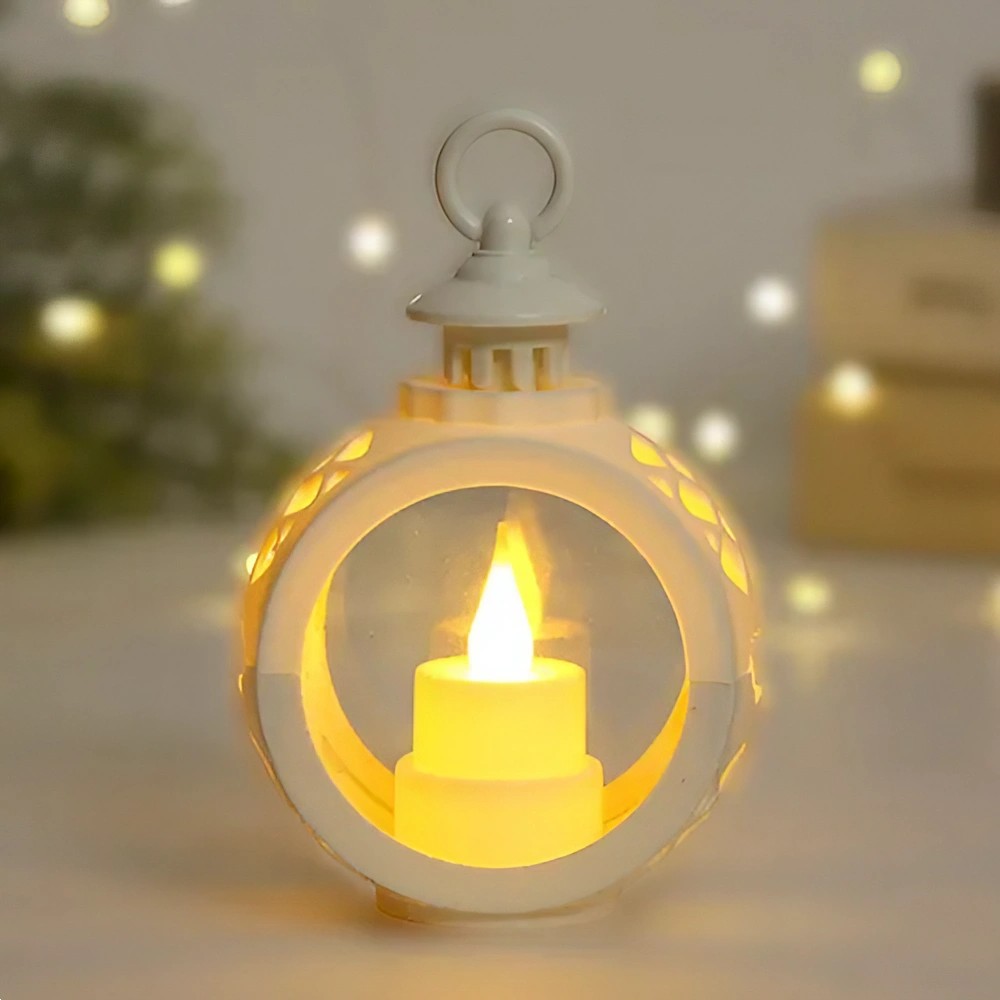 Decoratiune Craciun tip Felinare cu baterii, 13.5 x 9 cm,Lumanare cu lumina alb cald fara geam,baterii incluse,Alb - imagine 2
