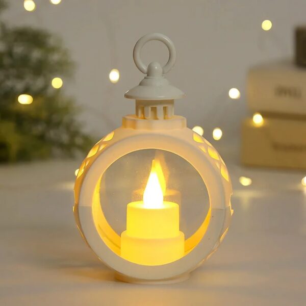 Decoratiune Craciun tip Felinare cu baterii, 13.5 x 9 cm,Lumanare cu lumina alb cald fara geam,baterii incluse,Alb - imagine 3