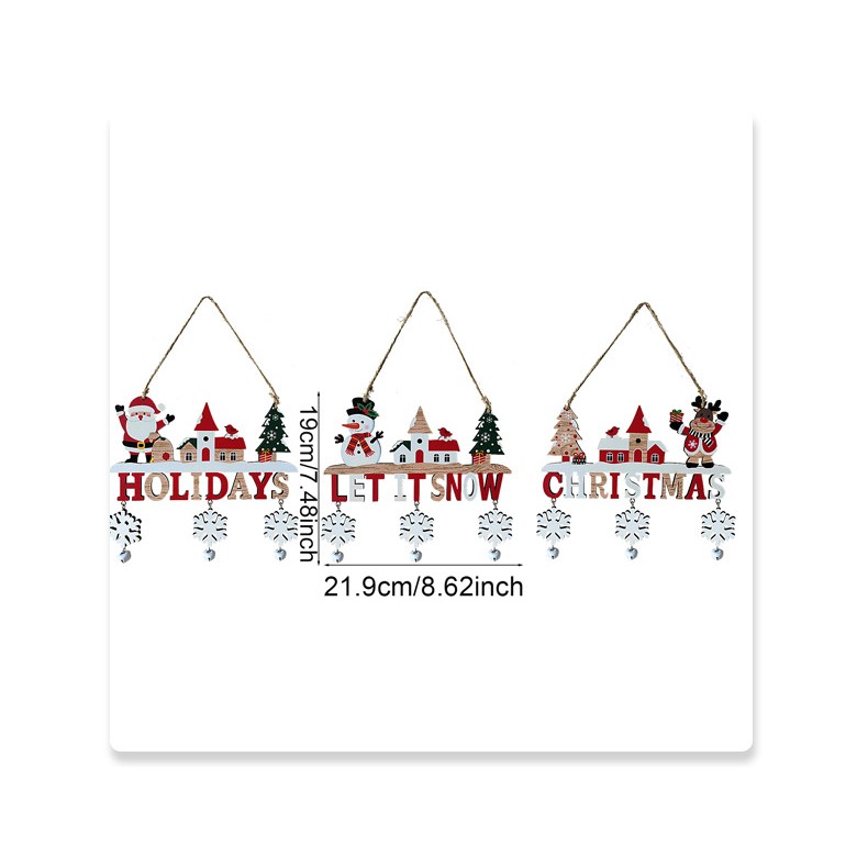 Decoratiune de Craciun din Lemn, , cu Snur pentru Agatare in Brad, Model Ren, Scris Let It Snow, 21.9x19 cm, Multicolor - imagine 2