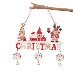 Decoratiune de Craciun din Lemn, , cu Snur pentru Agatare in Brad, Model Ren, Scris Let It Snow, 21.9x19 cm, Multicolor