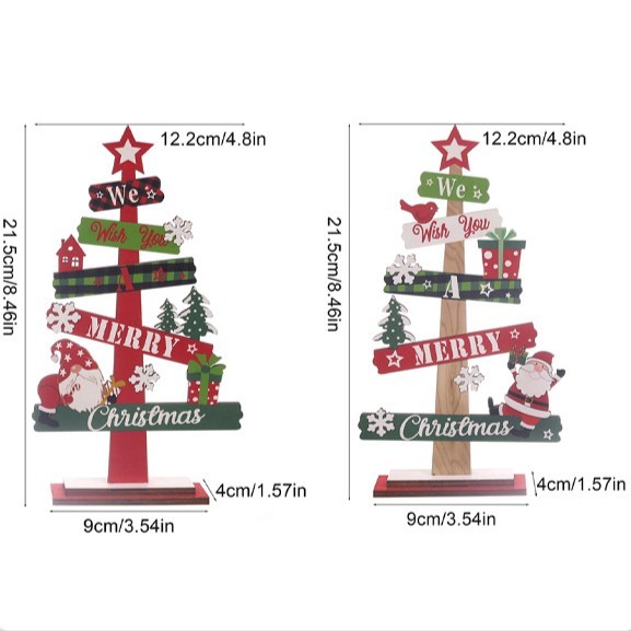 Decoratiune de Craciun din Lemn, , pentru Masa, Model Bradut, Scris We Wish You A Merry Christmas, 21.5x12.2x4 cm, Multicolor - imagine 2