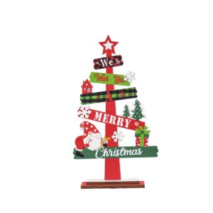 Decoratiune de Craciun din Lemn, , pentru Masa, Model Bradut, Scris We Wish You A Merry Christmas, 21.5x12.2x4 cm, Multicolor