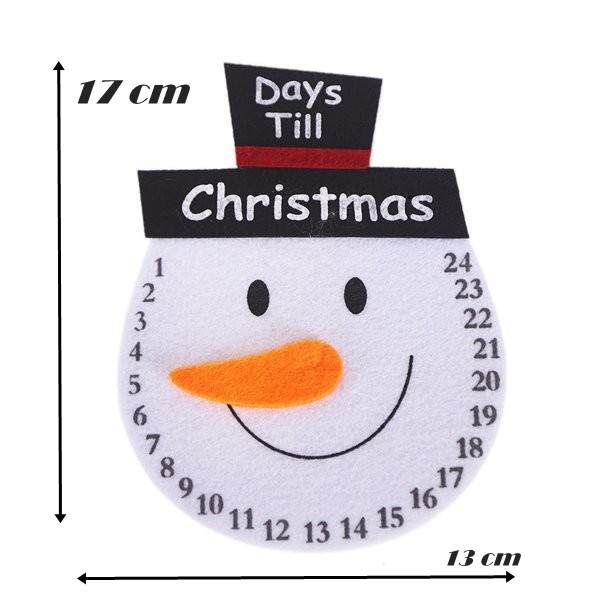 Decoratiune de Craciun , Advent calendar, numara zilele pana la Craciun, model Om de Zapada, material poliester, 17 x 13 cm, alb - imagine 3