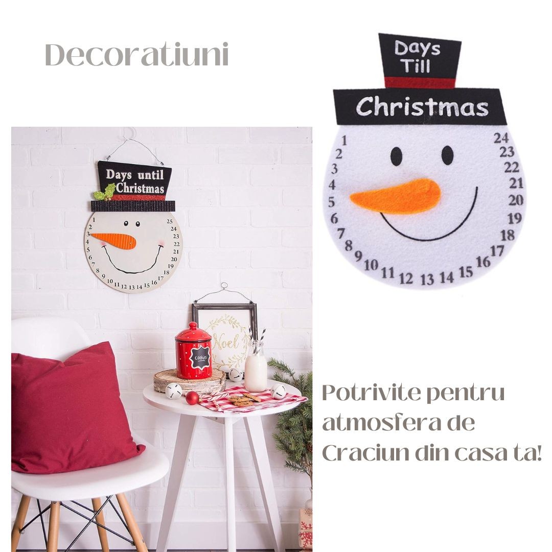 Decoratiune de Craciun , Advent calendar, numara zilele pana la Craciun, model Om de Zapada, material poliester, 17 x 13 cm, alb - imagine 4