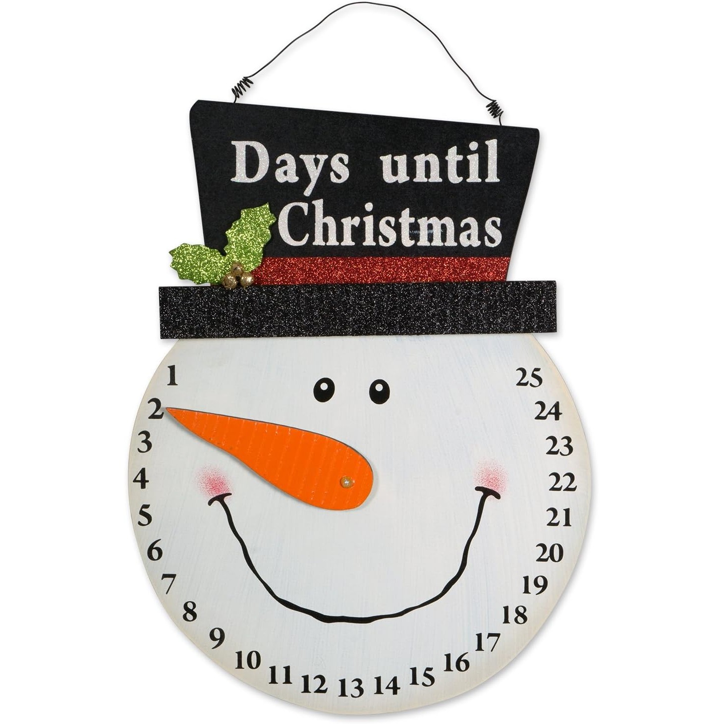 Decoratiune de Craciun , Advent calendar, numara zilele pana la Craciun, model Om de Zapada, material poliester, 17 x 13 cm, alb