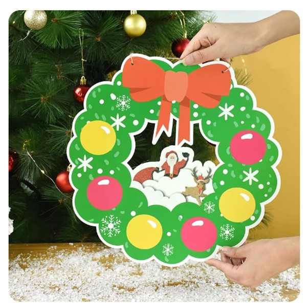 Decoratiune de Craciun, , de Agatat, pentru Usa sau Perete, Sfoara Inclusa, 32 x 33 cm, din Hartie 350g, Model Coronita, Multicolor - imagine 4