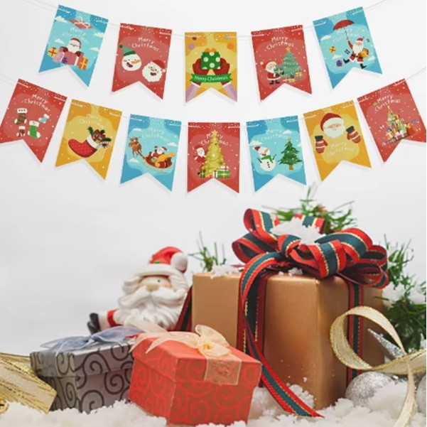 Decoratiune de Craciun, , Tip Banner, 12 Piese, pentru Usa sau Perete, Multicolor, Sfoara Inclusa, Model B - imagine 2